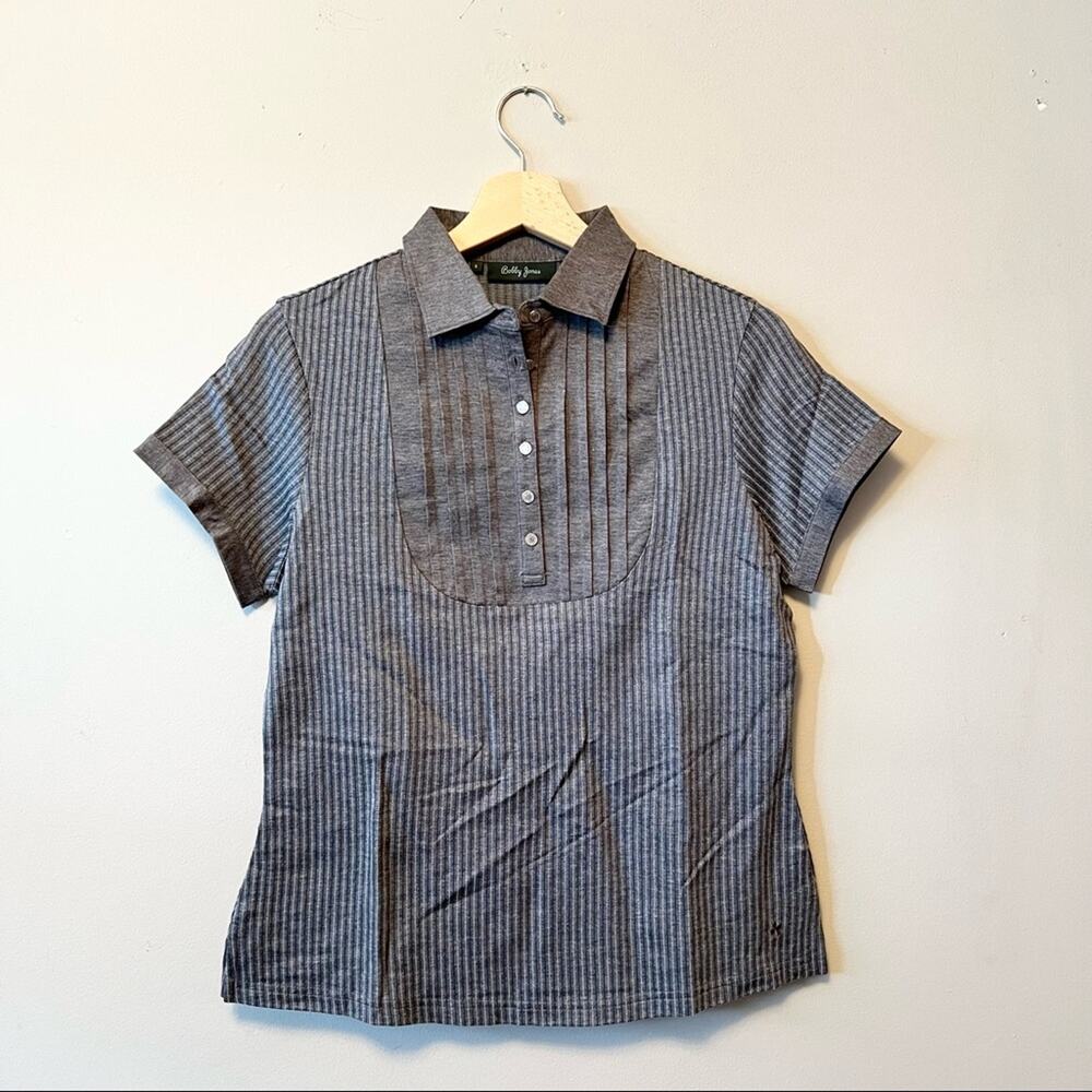 Bobby Jones Grey and blue striped polo collared shirt cotton golf
